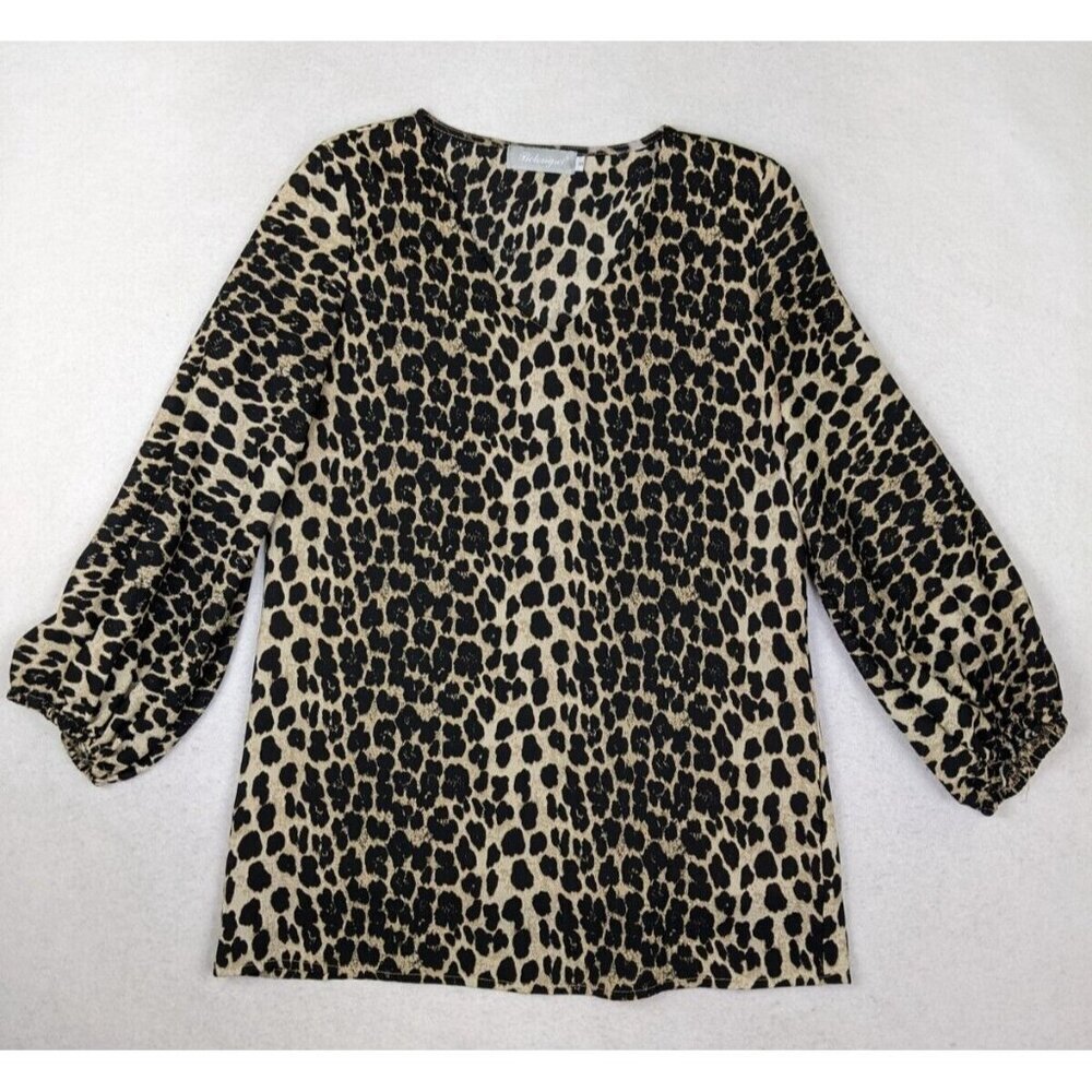BELONGSCI  - WOMEN'S LEOPARD CHEETAH ANIMAL PRINT 3/4 SLEEVE TOP - SIZE S